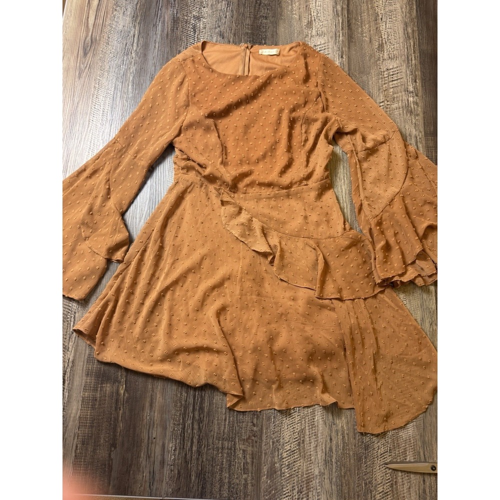 Altar'd State Orange Ruffled Mini Chiffon Dress Elfi F170 Size L Boho Whimsical